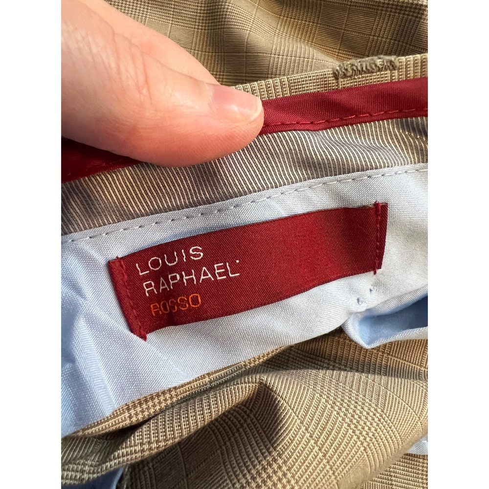 Louis Raphael Rosso Pants Mens 40x29 Tan Glen Plaid Dress Flat Front Trousers - Picture 5 of 7